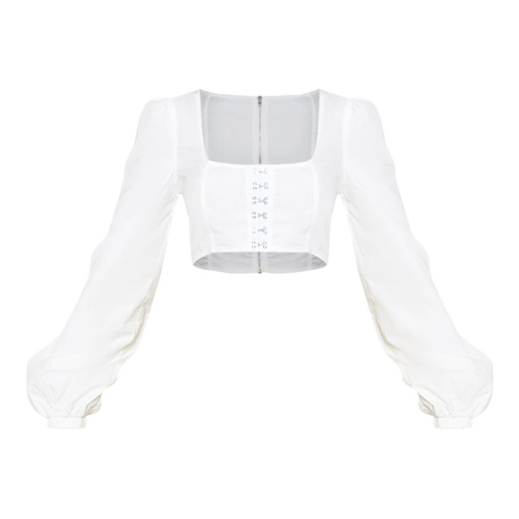 PLT | White Puff Sleeve Corset Detail Crop Top - Picture 5 of 5